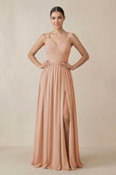 Chiffon A - Line Pleated Bridesmaid Dress in Champagne Rose - KissProm Bridesmaid Dresses