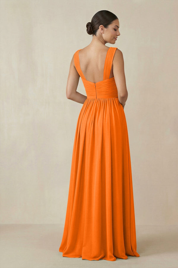 Chiffon A - Line Pleated Bridesmaid Dress in Cinnamon - KissProm Bridesmaid Dresses