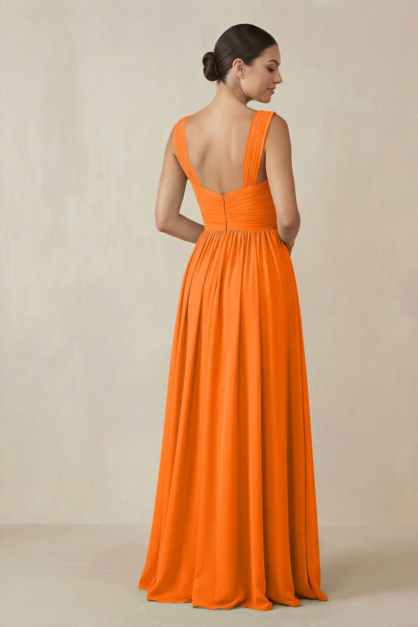 Chiffon A - Line Pleated Bridesmaid Dress in Cinnamon - KissProm Bridesmaid Dresses