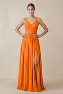 Chiffon A - Line Pleated Bridesmaid Dress in Cinnamon - KissProm Bridesmaid Dresses