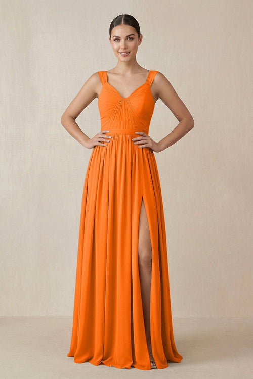 Chiffon A - Line Pleated Bridesmaid Dress in Cinnamon - KissProm Bridesmaid Dresses