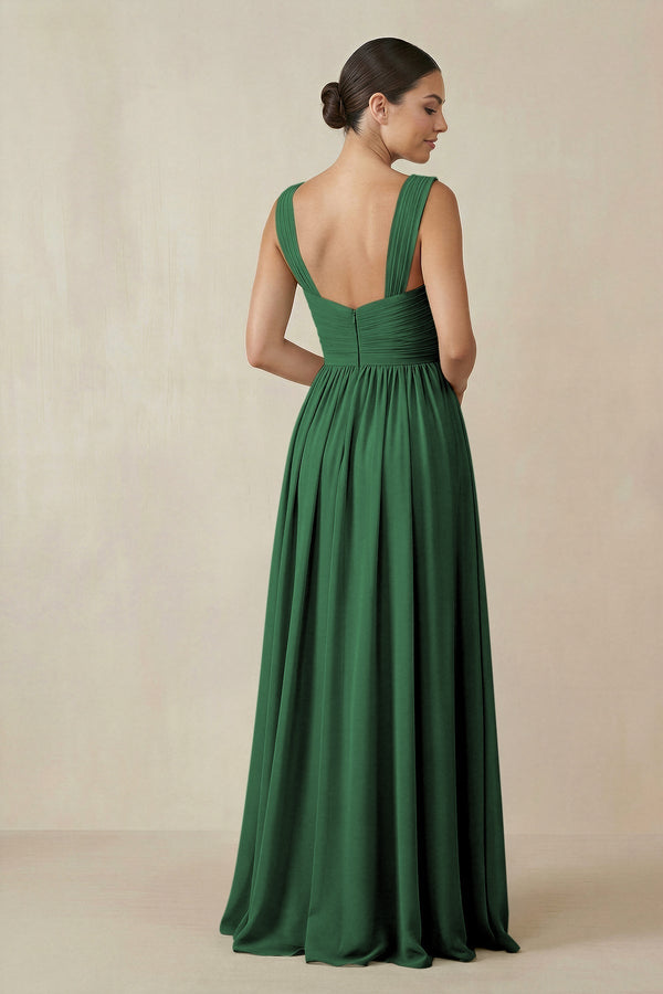 Chiffon A - Line Pleated Bridesmaid Dress in Dark Green - KissProm Bridesmaid Dresses