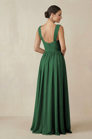 Chiffon A - Line Pleated Bridesmaid Dress in Dark Green - KissProm Bridesmaid Dresses