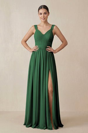 Chiffon A - Line Pleated Bridesmaid Dress in Dark Green - KissProm Bridesmaid Dresses