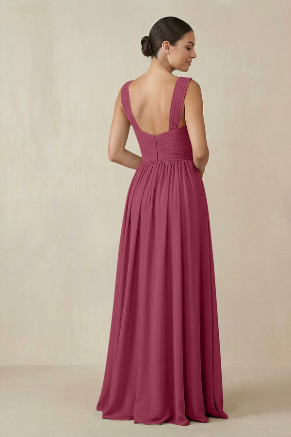 Chiffon A - Line Pleated Bridesmaid Dress in Desert Rose - KissProm Bridesmaid Dresses