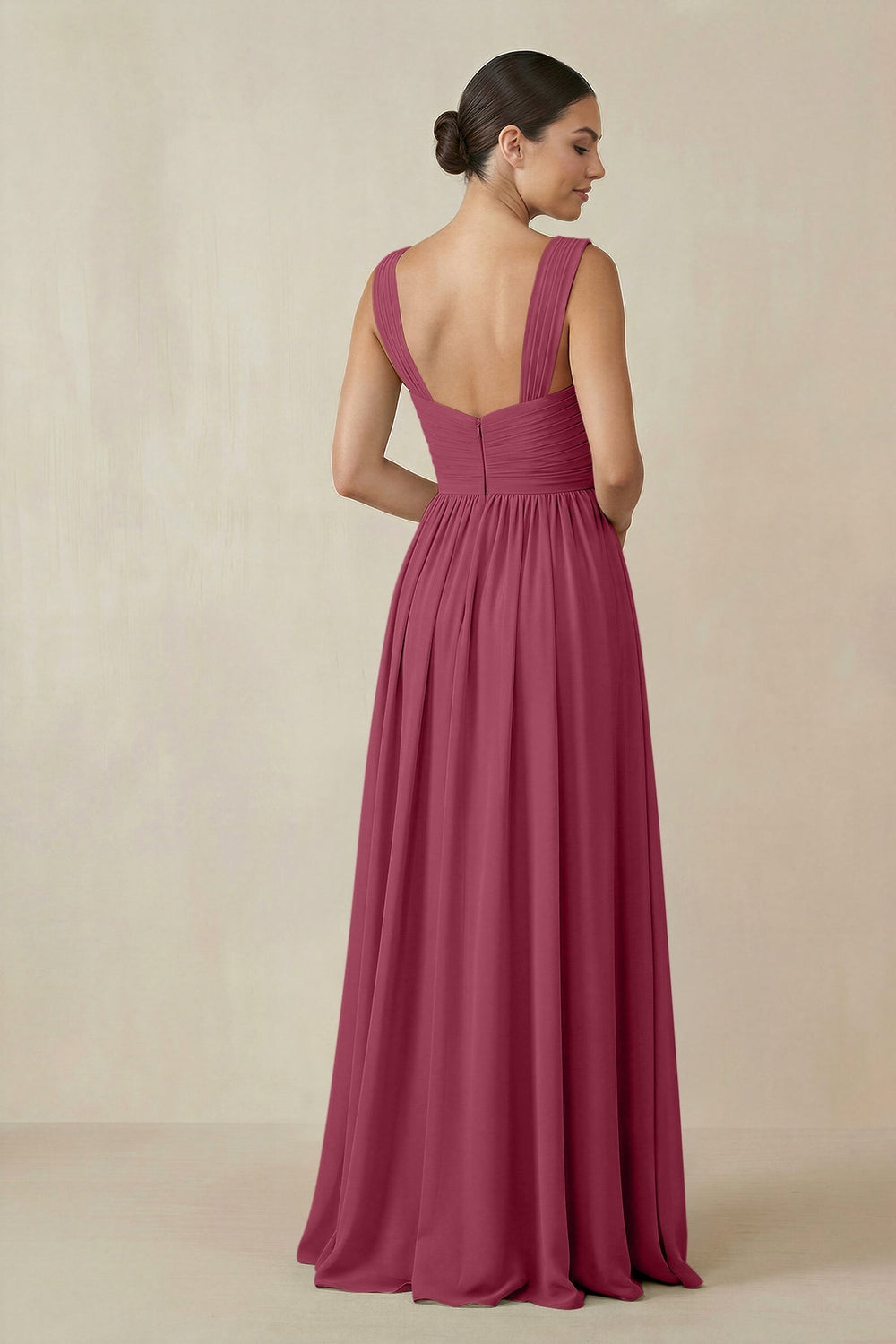Chiffon A - Line Pleated Bridesmaid Dress in Desert Rose - KissProm Bridesmaid Dresses