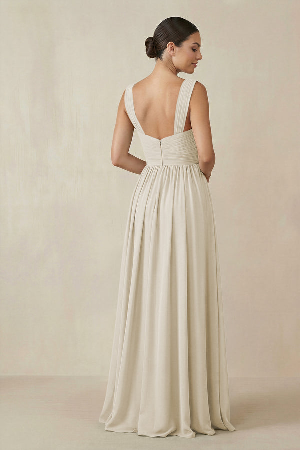 Chiffon A - Line Pleated Bridesmaid Dress in Dove Gray - KissProm Bridesmaid Dresses