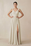 Chiffon A - Line Pleated Bridesmaid Dress in Dove Gray - KissProm Bridesmaid Dresses