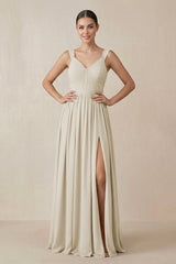 Chiffon A - Line Pleated Bridesmaid Dress in Dove Gray - KissProm Bridesmaid Dresses