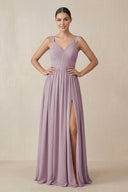 Chiffon A - Line Pleated Bridesmaid Dress in Dusk - KissProm Bridesmaid Dresses