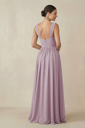 Chiffon A - Line Pleated Bridesmaid Dress in Dusk - KissProm Bridesmaid Dresses