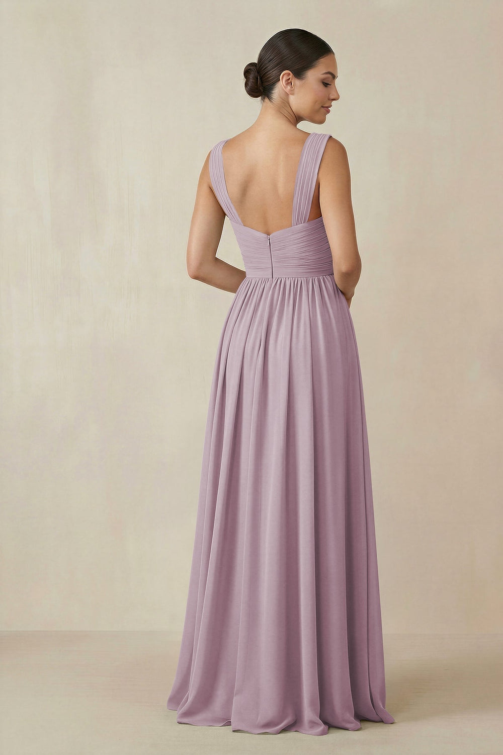 Chiffon A - Line Pleated Bridesmaid Dress in Dusk - KissProm Bridesmaid Dresses