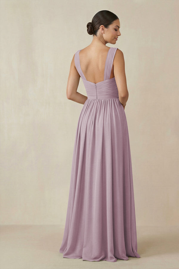 Chiffon A - Line Pleated Bridesmaid Dress in Dusk - KissProm Bridesmaid Dresses