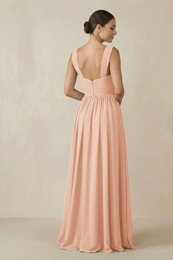 Chiffon A - Line Pleated Bridesmaid Dress in English Rose - KissProm Bridesmaid Dresses