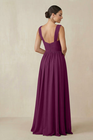 Chiffon A - Line Pleated Bridesmaid Dress in Fig - KissProm Bridesmaid Dresses