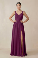Chiffon A - Line Pleated Bridesmaid Dress in Fig - KissProm Bridesmaid Dresses