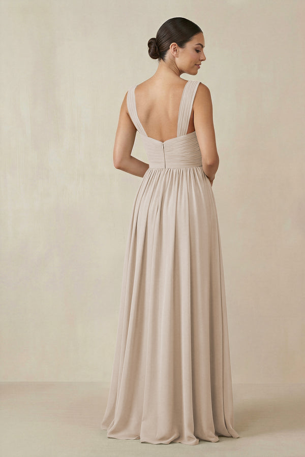 Chiffon A - Line Pleated Bridesmaid Dress in Frost - KissProm Bridesmaid Dresses