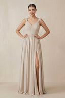 Chiffon A - Line Pleated Bridesmaid Dress in Frost - KissProm Bridesmaid Dresses