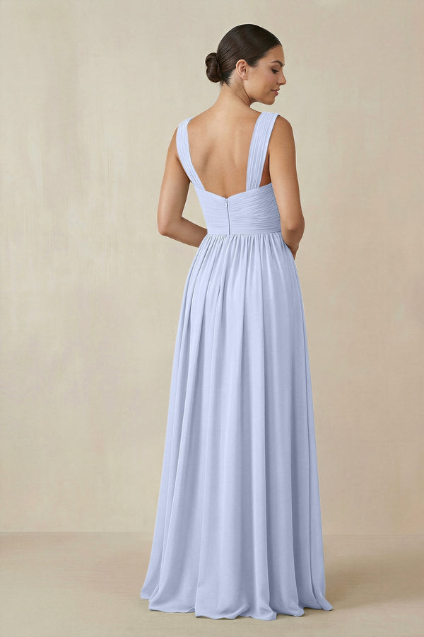 Chiffon A - Line Pleated Bridesmaid Dress in Ice - KissProm Bridesmaid Dresses