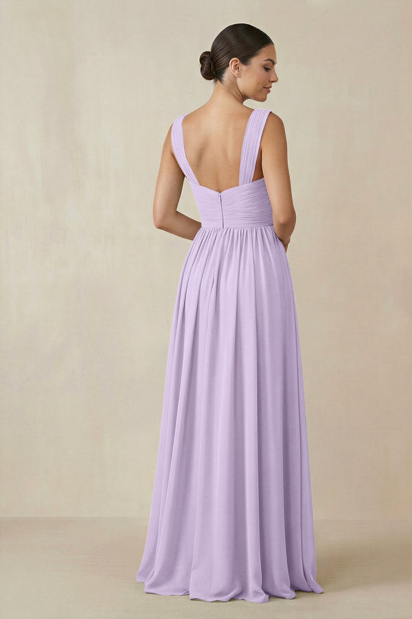 Chiffon A - Line Pleated Bridesmaid Dress in Lavender - KissProm Bridesmaid Dresses