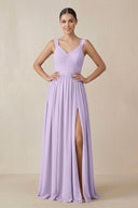 Chiffon A - Line Pleated Bridesmaid Dress in Lavender - KissProm Bridesmaid Dresses