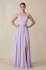 Chiffon A - Line Pleated Bridesmaid Dress in Lavender - KissProm Bridesmaid Dresses