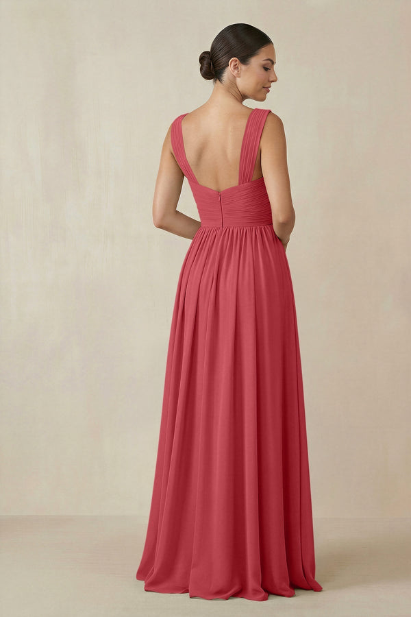 Chiffon A - Line Pleated Bridesmaid Dress in Merlot - KissProm Bridesmaid Dresses