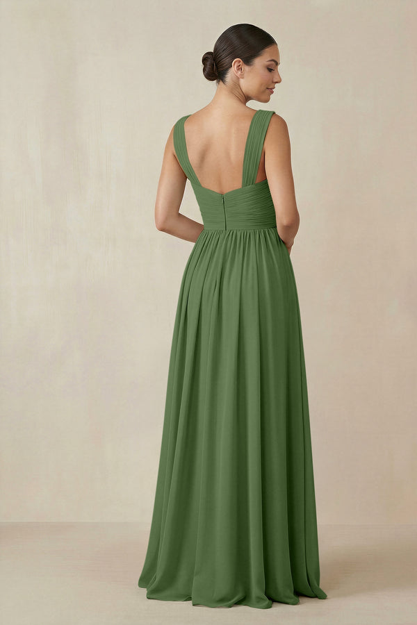 Chiffon A - Line Pleated Bridesmaid Dress in Moss - KissProm Bridesmaid Dresses