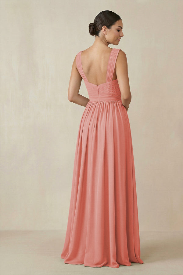 Chiffon A - Line Pleated Bridesmaid Dress in Mulberry - KissProm Bridesmaid Dresses