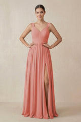 Chiffon A - Line Pleated Bridesmaid Dress in Mulberry - KissProm Bridesmaid Dresses