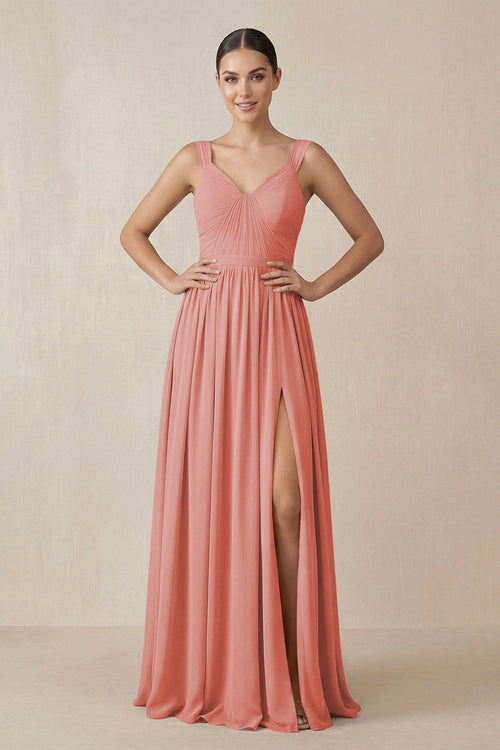 Chiffon A - Line Pleated Bridesmaid Dress in Mulberry - KissProm Bridesmaid Dresses