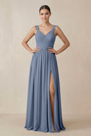 Chiffon A - Line Pleated Bridesmaid Dress in Neptune - KissProm Bridesmaid Dresses