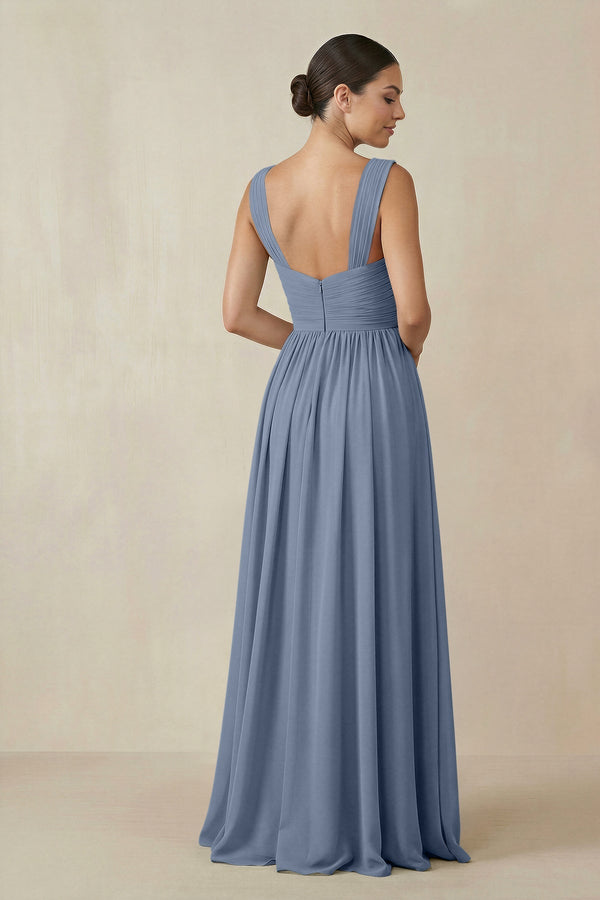 Chiffon A - Line Pleated Bridesmaid Dress in Neptune - KissProm Bridesmaid Dresses