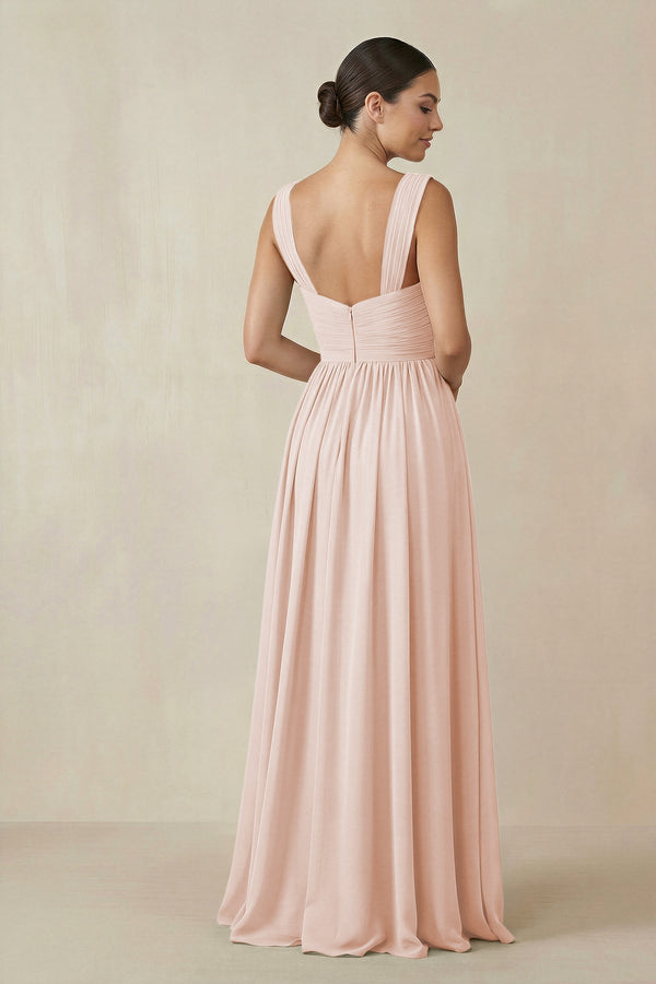 Chiffon A - Line Pleated Bridesmaid Dress in Pale Blush - KissProm Bridesmaid Dresses