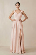 Chiffon A - Line Pleated Bridesmaid Dress in Pale Blush - KissProm Bridesmaid Dresses