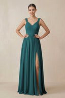 Chiffon A - Line Pleated Bridesmaid Dress in Pine - KissProm Bridesmaid Dresses