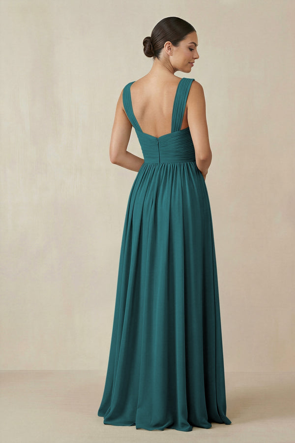 Chiffon A - Line Pleated Bridesmaid Dress in Pine - KissProm Bridesmaid Dresses
