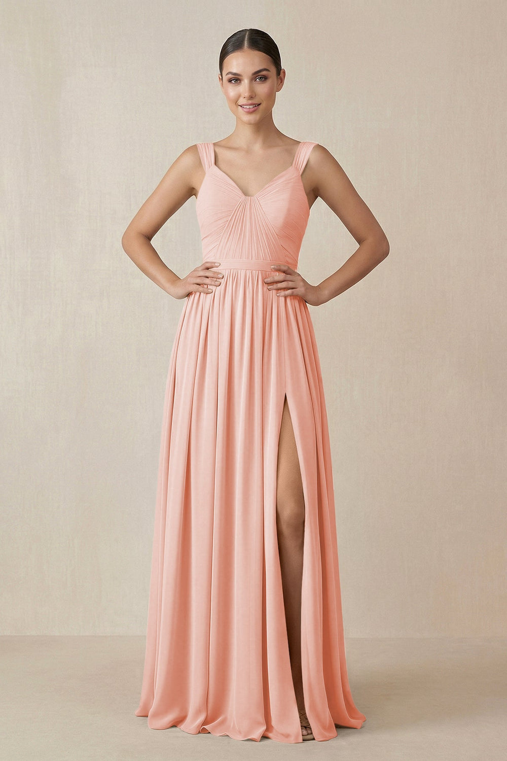 Chiffon A - Line Pleated Bridesmaid Dress in Rose Petal - KissProm Bridesmaid Dresses