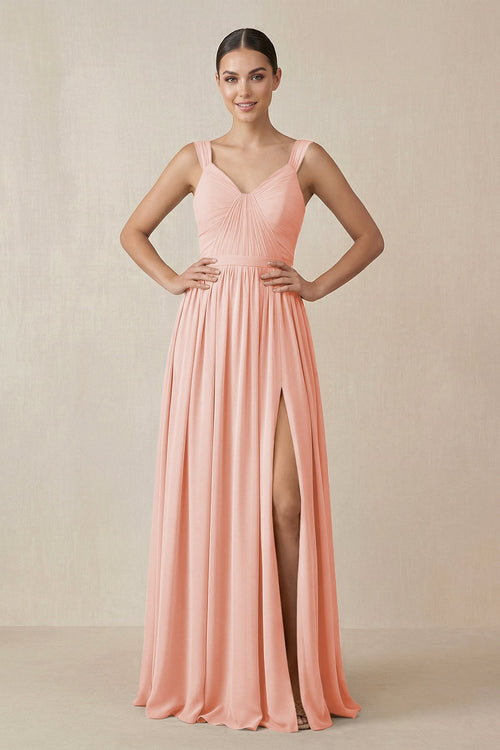 Chiffon A - Line Pleated Bridesmaid Dress in Rose Petal - KissProm Bridesmaid Dresses