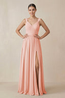 Chiffon A - Line Pleated Bridesmaid Dress in Rose Petal - KissProm Bridesmaid Dresses