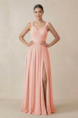 Chiffon A - Line Pleated Bridesmaid Dress in Rose Petal - KissProm Bridesmaid Dresses