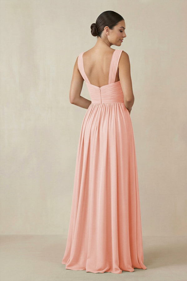 Chiffon A - Line Pleated Bridesmaid Dress in Rose Petal - KissProm Bridesmaid Dresses