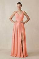 Chiffon A - Line Pleated Bridesmaid Dress in Rosette - KissProm Bridesmaid Dresses