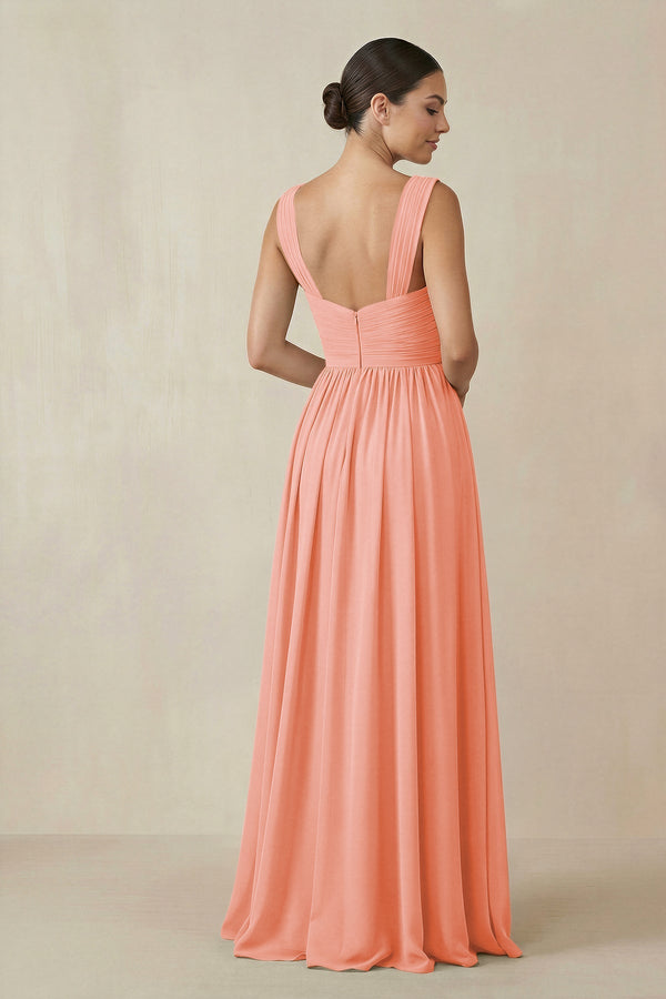 Chiffon A - Line Pleated Bridesmaid Dress in Rosette - KissProm Bridesmaid Dresses