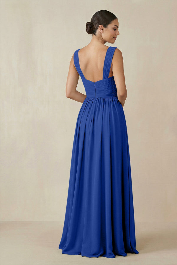 Chiffon A - Line Pleated Bridesmaid Dress in Royal Blue - KissProm Bridesmaid Dresses