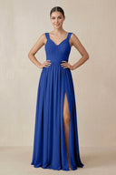 Chiffon A - Line Pleated Bridesmaid Dress in Royal Blue - KissProm Bridesmaid Dresses