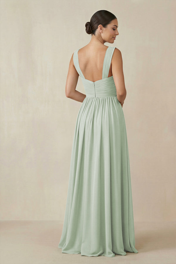 Chiffon A - Line Pleated Bridesmaid Dress in Sage - KissProm Bridesmaid Dresses