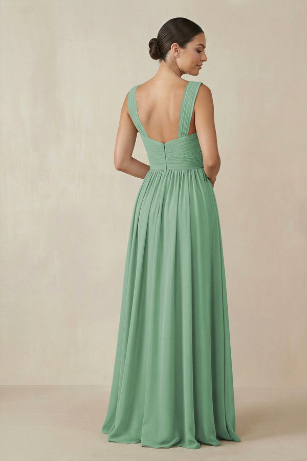 Chiffon A - Line Pleated Bridesmaid Dress in Sea Glass - KissProm Bridesmaid Dresses