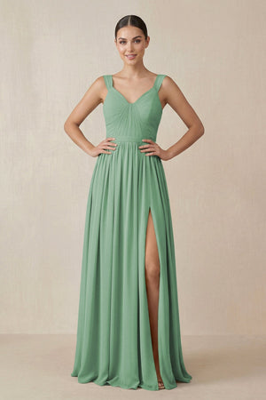 Chiffon A - Line Pleated Bridesmaid Dress in Sea Glass - KissProm Bridesmaid Dresses