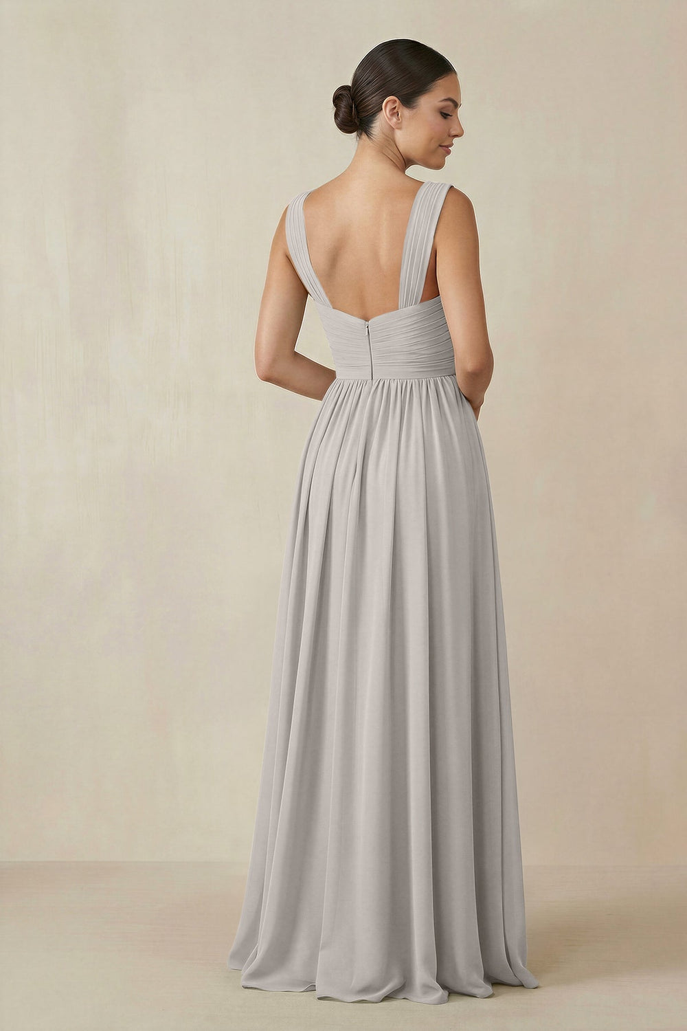 Chiffon A - Line Pleated Bridesmaid Dress in Silver - KissProm Bridesmaid Dresses